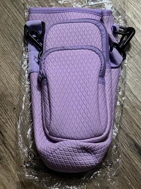 Lilac Quilted Crossbody Cup Holder, Phone/Essential Pouches w/ Adjustable Strap